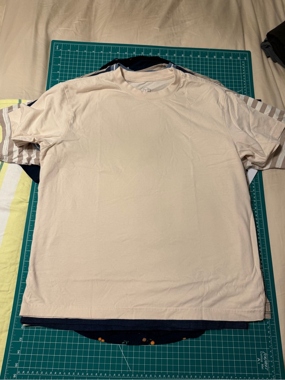 Original Use -Men’s Crew Neck T‑Shirt in Light Beige and Gray